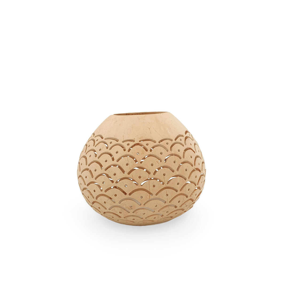 Coconut Candle Holder Natural Carved – Fern