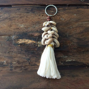 Handmade Bali Keychains and keyrings, Tassel keychain, bohemian keychain,  handmade keychain, handcrafted keychain, Bag charm, accessories for bag,  Bohemian tassel keychain,Cowrie shell tassel keychain, Natural shell  keychain